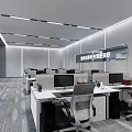 Modern Public Office Space With Workstations Computers Partition Dividers And Office Supplies