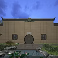 Chinese Garden Courtyard Evening Scene With Traditional Pavilion Pond Rockery Lush Trees And Lanterns