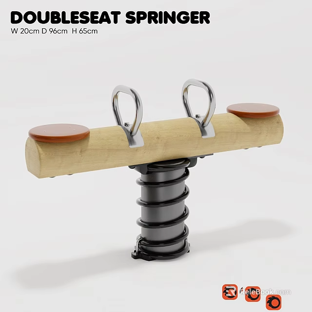 Creative Garden Decor With Wooden Bar Metal Rings Orange Pads And Spring Base 3d model 