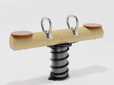 Creative Garden Decor With Wooden Bar Metal Rings Orange Pads And Spring Base 3d model