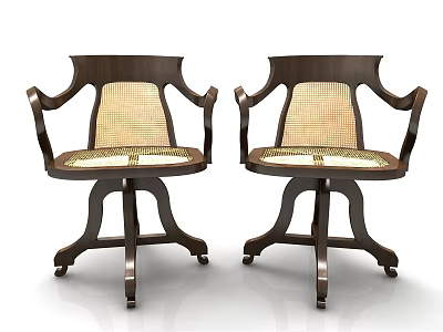 Pair of Classic Accent Chairs with Wooden Frame Woven Back Seat Armrests Wheeled Base Design 3d model