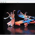 Women Dancing in Traditional Costumes with Colorful Flowing Ribbons on Black Background with Reflections