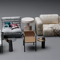 Leisure Sofa Set with Various Armchairs Different Colors and Round Side Tables 3d model