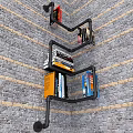 Books And Magazines On Industrial Metal Pipe Bookshelf Against Brick Wall