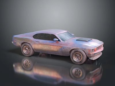 Vintage Rusty Muscle Car With Two Door Design Classic Wheels And Metallic Finish 3d model