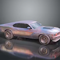 Vintage Rusty Muscle Car With Two Door Design Classic Wheels And Metallic Finish