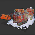 Red Tracked Utility Vehicle Operating On Snowy Terrain With Orange Rescue Equipment 3d model