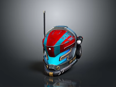Futuristic Tech Device With Red Blue Casing And Antenna Digital Display And Modern Design Elements 3d model