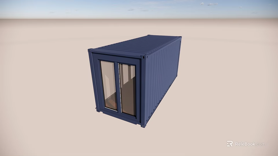 Modern Blue Container Building With Large Glass Windows And Simple Design 3d model