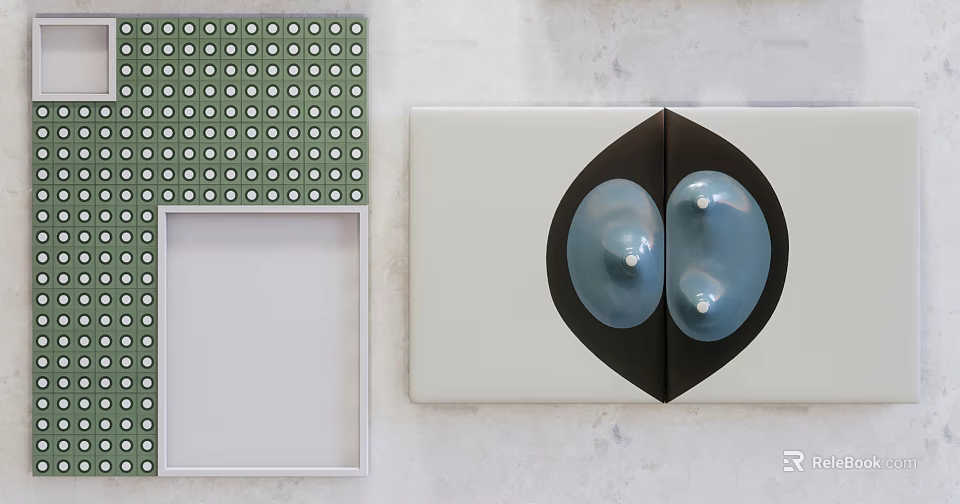 Contemporary Wall Decor With Green Dot Pattern And Blue Oval Abstract Design 3d model