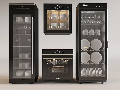 Modern Kitchen Sterilizers With Glass Door Design And Storage For Bowls Cups Plates 3d model