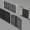 Modern Black Wrought Iron Gates With Decorative Patterns And Pillar Supports 3d model