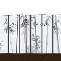 Chinese Style Folding Screen With Bamboo And Lotus Patterns On White Panels 3d model