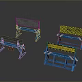 Blue Construction Site Barriers With Warning Signs And Mesh Panels 3d model