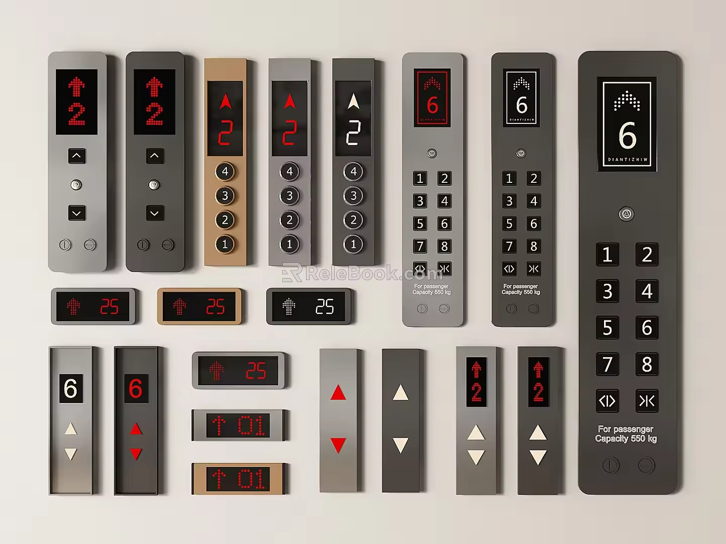 Modern elevator switch elevator button key elevator outgoing call box elevator floor display outgoing call box panel elevator display 3d model