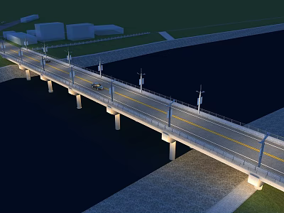 Modern Road Bridge With Street Lights Over Water And Concrete Piers 3d model