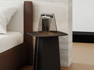 Leather Side Table Bedside Table Glass Reading Light Leather Small Coffee Table Bedside Table model