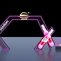 Power Station Display Featuring Pink Bottles Purple Frame Structure And X Station 3d model