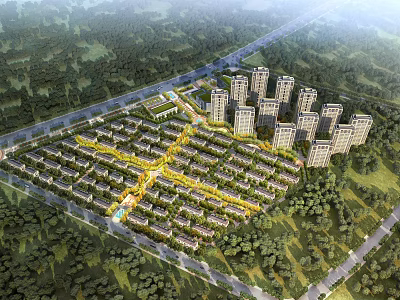 Aerial View Planning Residential Layout With High Rise Low Rise Buildings Greenery And Roads 3d model
