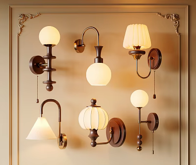 Different Designed Wall Lamps With Round Conical And Striped Shades For Home Decor 3d model