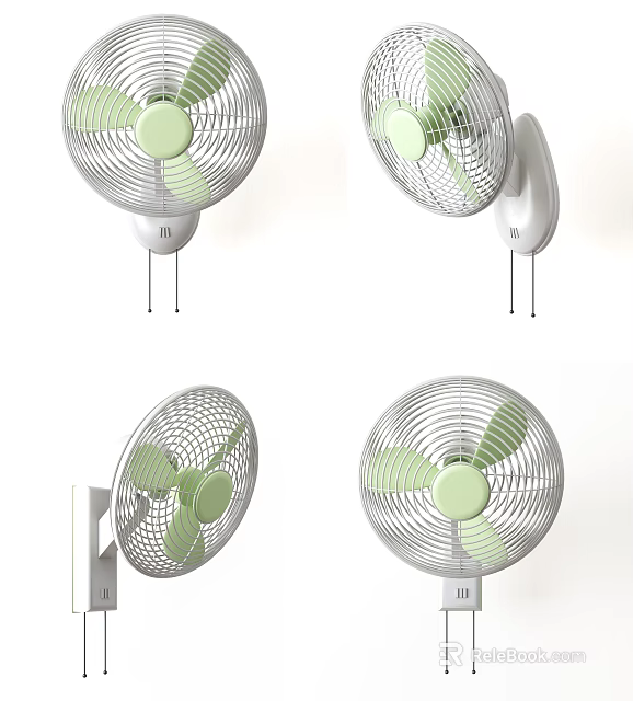 Various Styles of Air Cooler Fans with Green Blades and White Body Design 3d model 