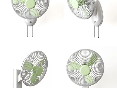 Various Styles of Air Cooler Fans with Green Blades and White Body Design 3d model