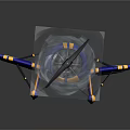 Detailed Blue and Yellow Passenger Airplane with Propeller on Gray Background