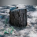 Rustic Wood Stump With Natural Texture Surrounded By Stone Soil And Green Plants