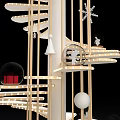 Wooden Tower With Star Spiral Structure Birdcage Green Tree Silhouettes Small Christmas Tree Gift Boxes