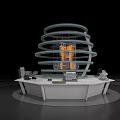 Spiral Structure Display Device On White Hexagonal Table With Orange Lights And Equipment 3d model