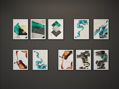 Modern abstract painting decorative painting combination 3d model