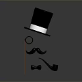 Vintage Black Lifestyle Accessories With Top Hat Bow Tie Mustache And Pipe
