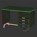 Modern Green Desk Furniture With Glass Top Metal Frame And Drawers