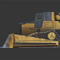 Industrial Yellow Blue Bulldozer With Large Blade And Tracked Undercarriage
