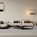 Modern Sofa Set With Gray Cushions Floor Lamp Coffee Table And Decorative Painting