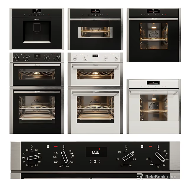 Modern Kitchen Appliances Featuring Black And White Ovens With Control Panel 3d model 