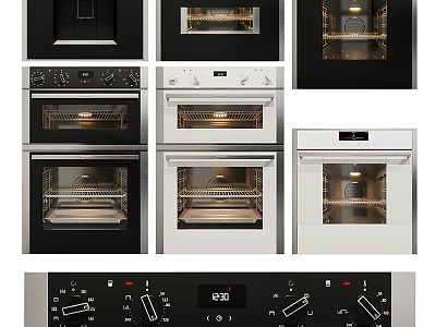 Modern Kitchen Appliances Featuring Black And White Ovens With Control Panel 3d model