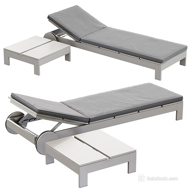 Modern Lounge Chair With Adjustable Backrest Metal Frame And Side Table 3d model 