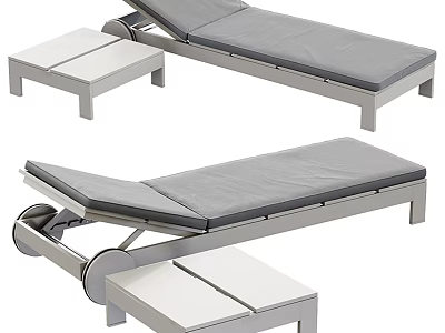 Modern Lounge Chair With Adjustable Backrest Metal Frame And Side Table 3d model