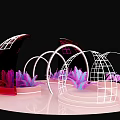 Futuristic Transparent Arch Structures With Purple Plants On Pink Platform 3d model