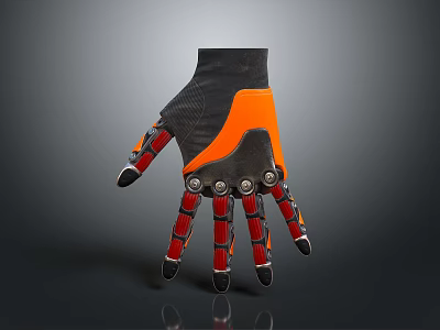 Character's Bionic Mechanical Glove For Human Creature With Black And Orange Joints 3d model