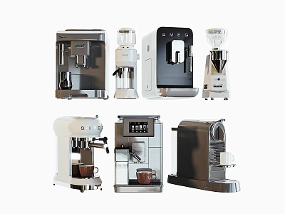 Stylish Modern Kitchen Appliances Collection Including Coffee Machines Blenders And Grinders 3d model
