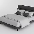 Modern Minimalist Double Bed with Black Leather Headboard and Light Gray Bedding 3d model