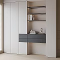 Modern Interior Bookcase With White Gray Shelves Drawers Storage And Decorative Books