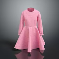Pink A Line Dress With Long Sleeves And Textured Flared Skirt