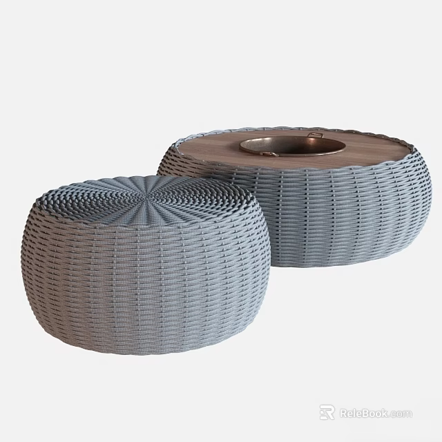 Light Gray Wicker Round Dining Table Set With Two Pieces Design 3d model 