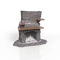 Rustic Stone Fireplace Furniture With Multiple Wooden Shelves And Classic Design