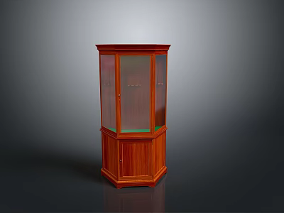 Mahogany Hexagonal Glass Door Display Cabinet With Corner Storage Design 3d model