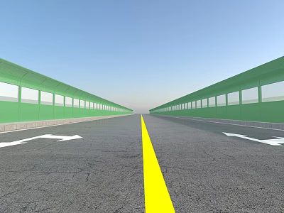 Modern Road Infrastructure With Yellow Dividing Line Green Sound Barriers And White Arrows 3d model