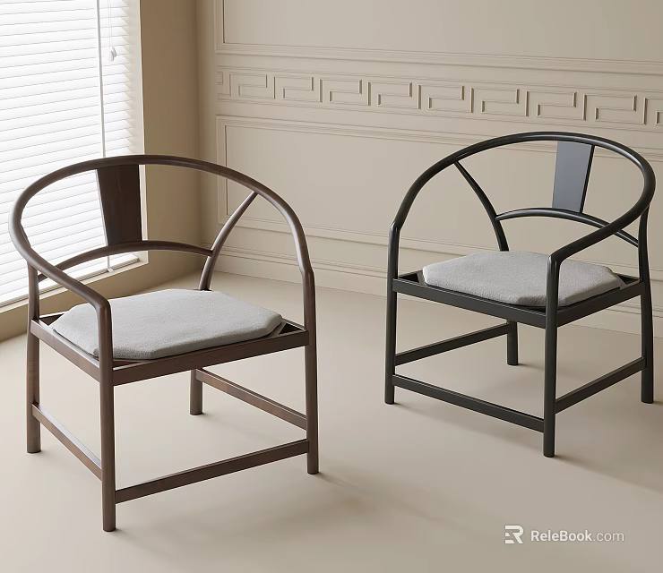 Two Modern Dark Brown And Black Leisure Chairs Curved Backrest Light Gray Cushions Light Background 3d model 